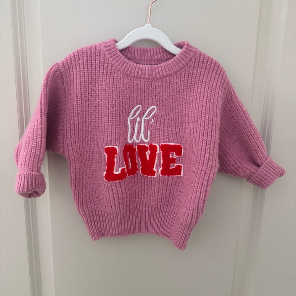 Pink Knit Sweater with 'Little Love' Embroidery